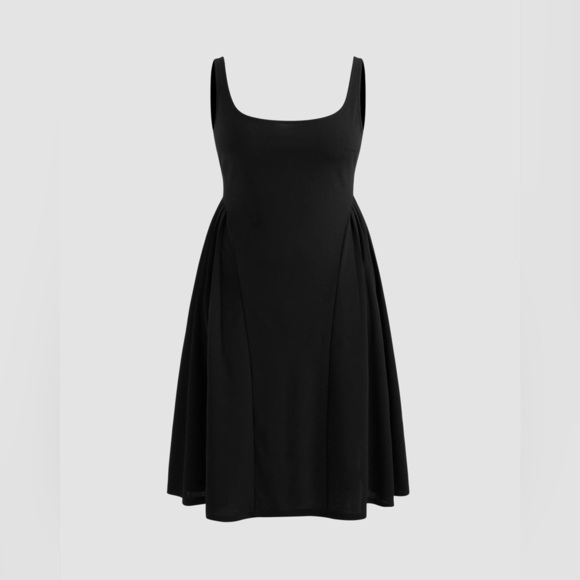 WOVEN SQUARE NECK SOLID RUFFLE MIDI DRESS CURVE & PLUS - Picture 1 of 7